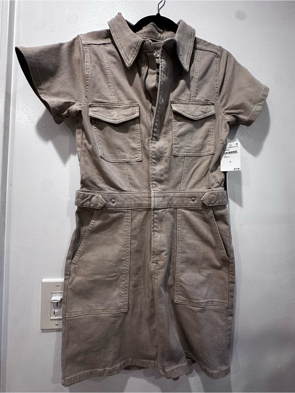 Good American Girl' Utility Shirt Dress in Taupe